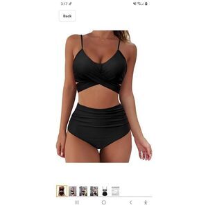 New Medium Suukess Black 2pc Wrap Bikini Set Push Up High Waist Swimsuit